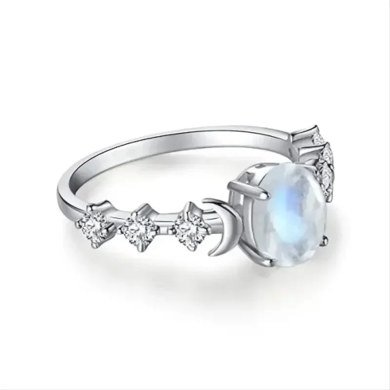 Custom Night Sky - Bague ovale en pierre de lune,