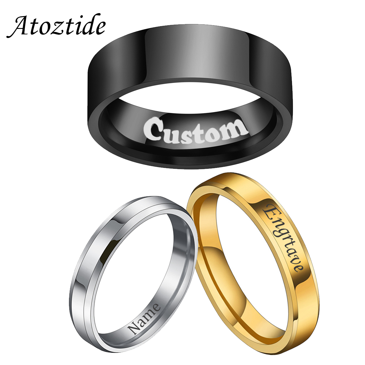 Initial Ring Custom - Atoztide 4/6/8mm personnalisé graver nom Date