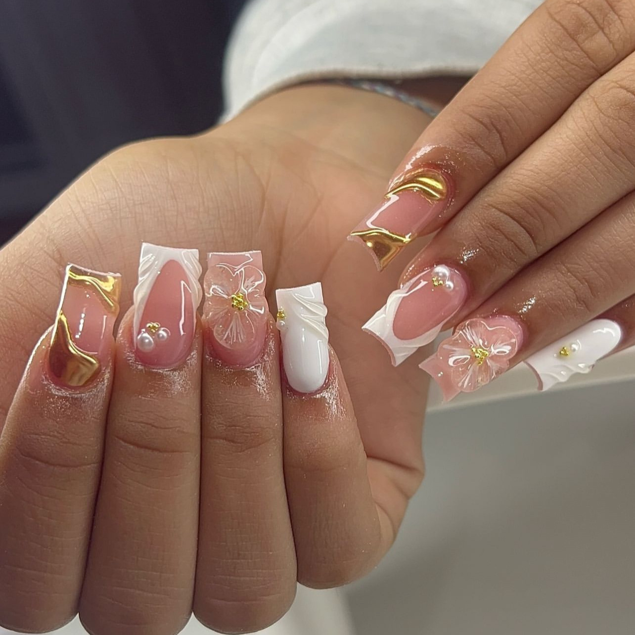 Pressed Flower Art - Faux ongles carrés moyens avec colle,