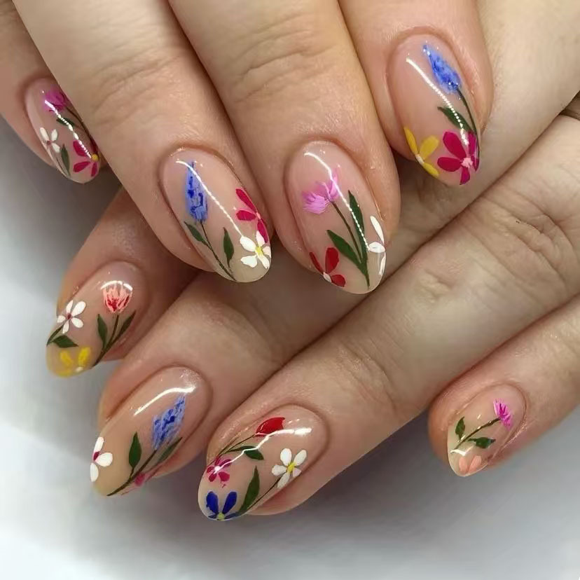 Pressed Flower Art - 24 pièces simples amande ongles conseils