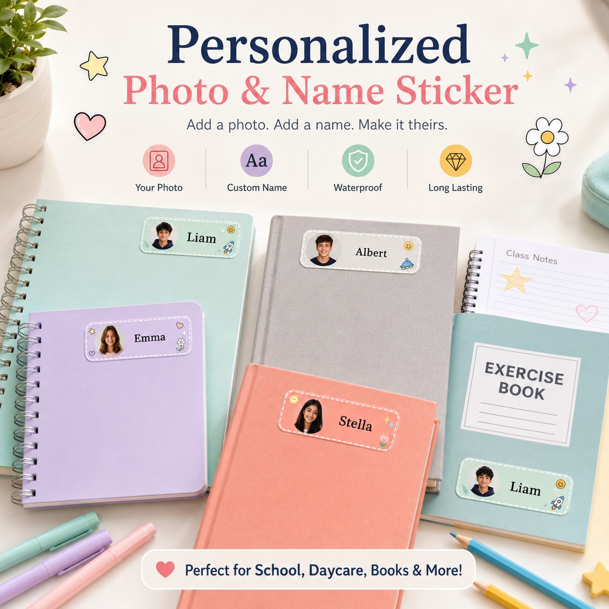 Custom Photo Book - Autocollants personnalisés avec nom et classe,