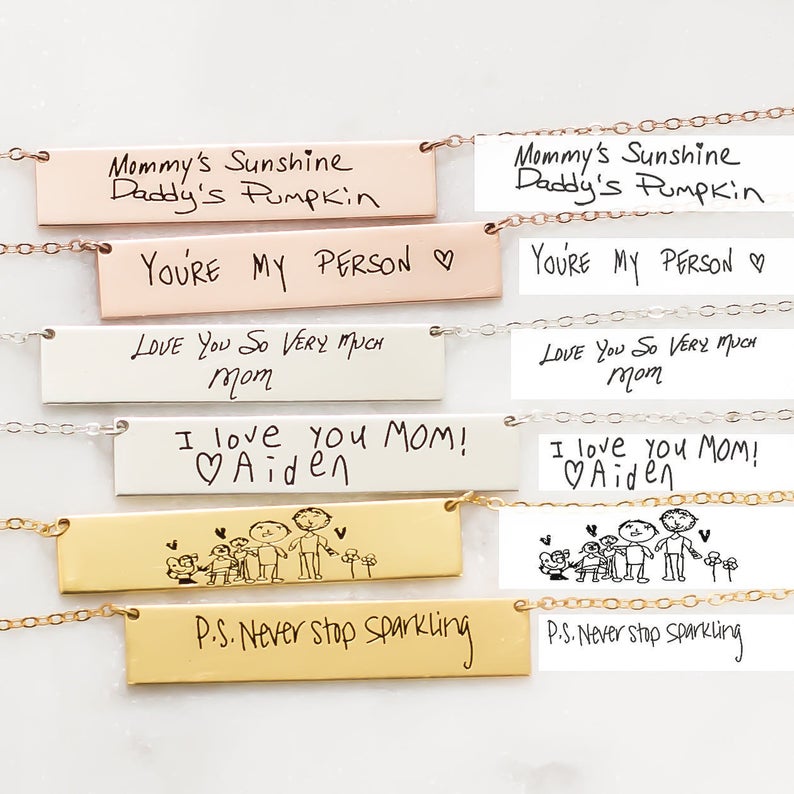 Handwriting Necklace Bar - Collier personnalisé avec nom d'écriture manuscrite