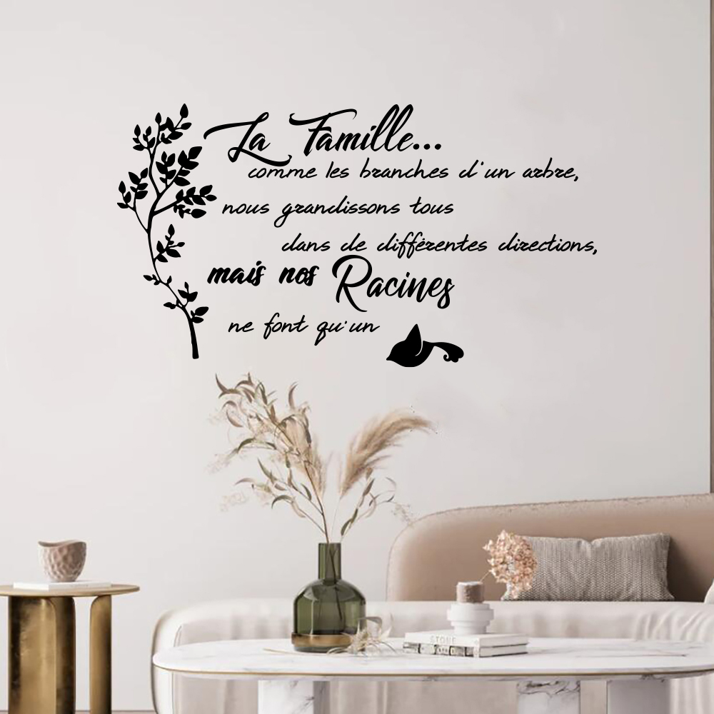 Family Tree Print - Autocollant mural arbre oiseau citation de