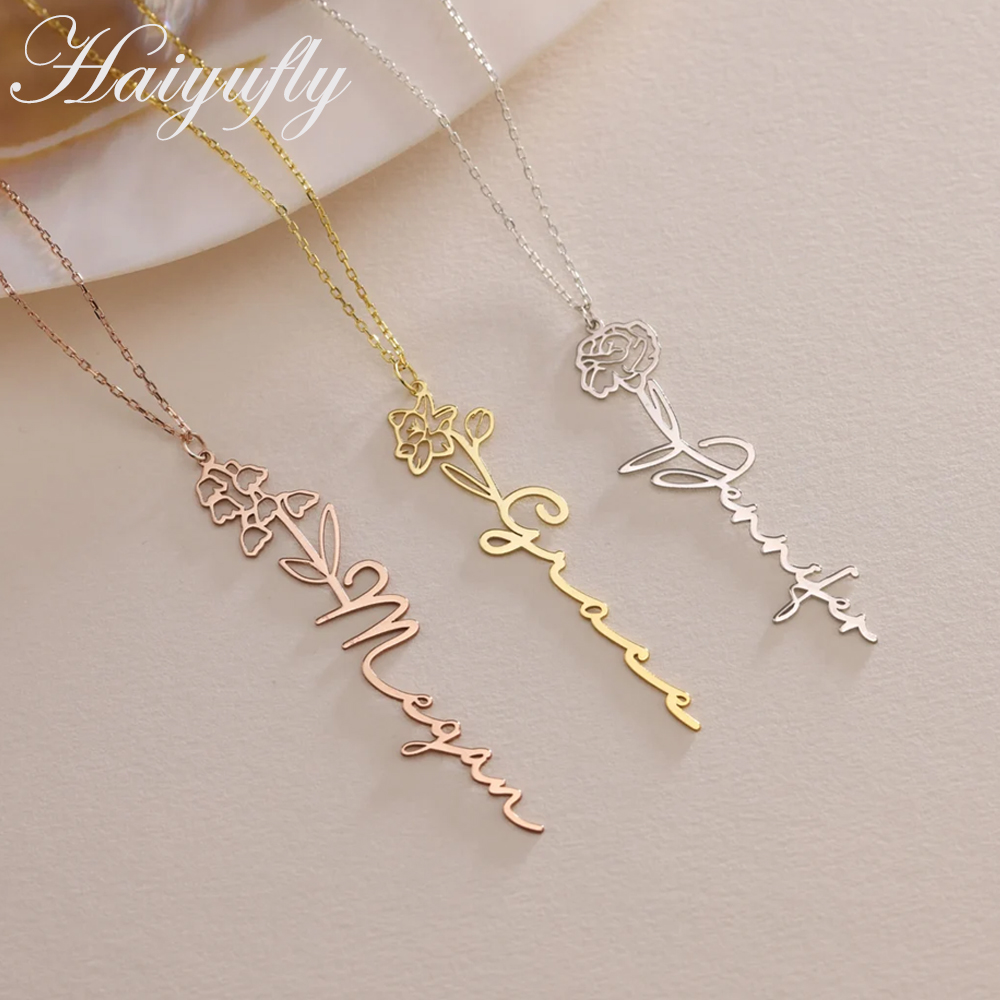 Birth Flower Necklace - Haiyufly – collier avec nom personnalisé