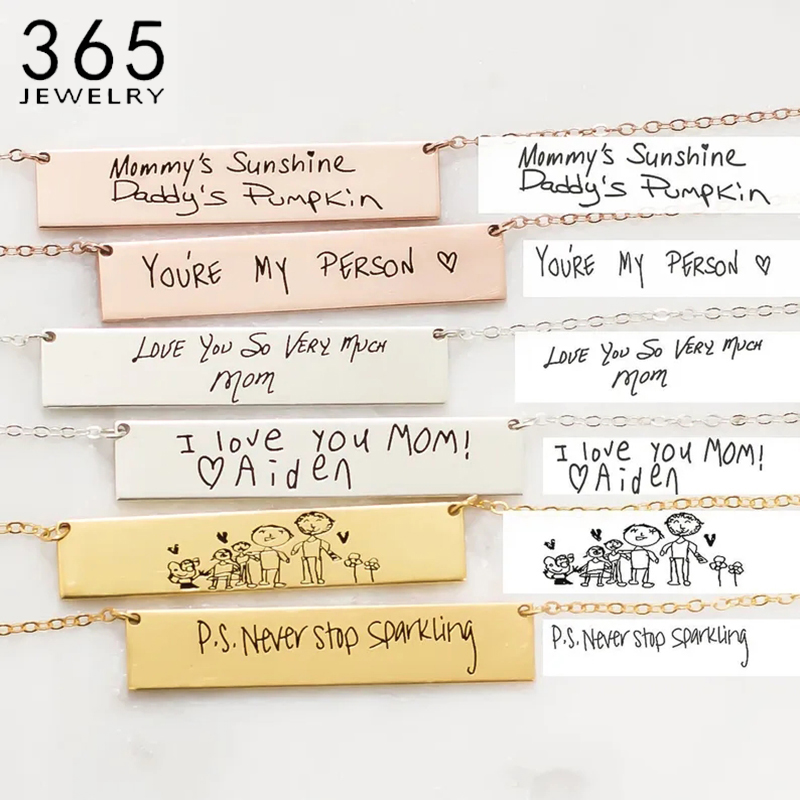Handwriting Necklace Bar - Collier pendentif personnalisé en acier inoxydable