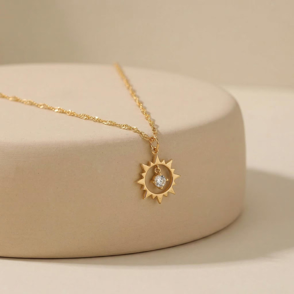 Birth Flower Necklace - Collier soleil vintage personnalisé en acier