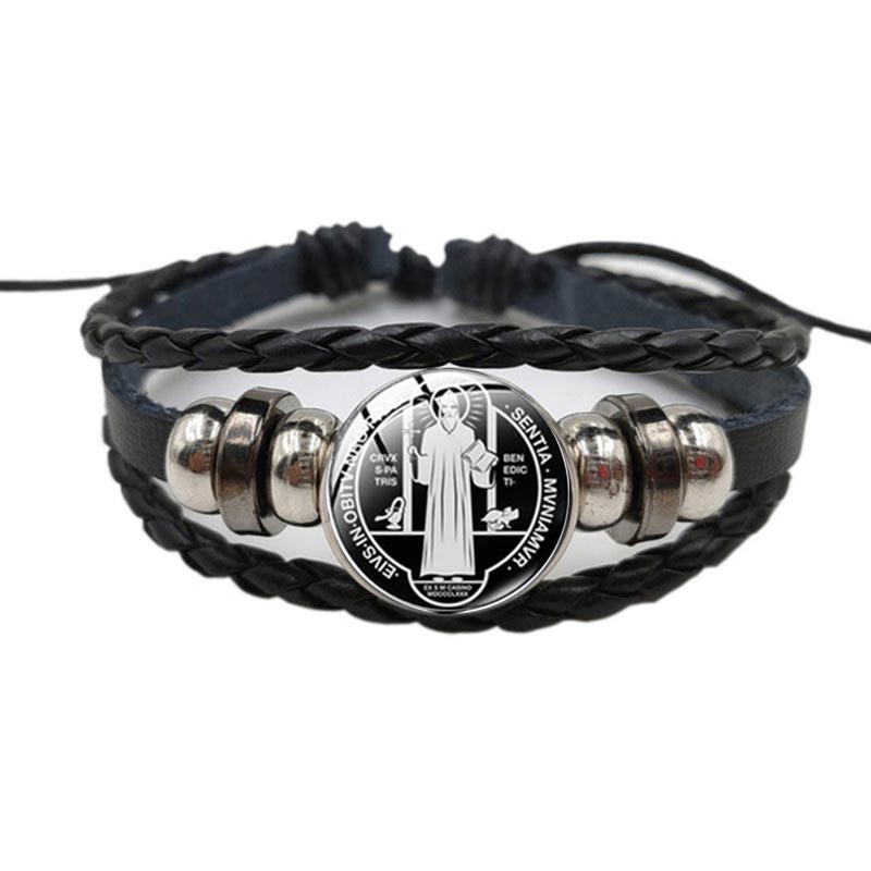 Coordinates Bracelet - Bracelet en cuir catholique Saint benoît