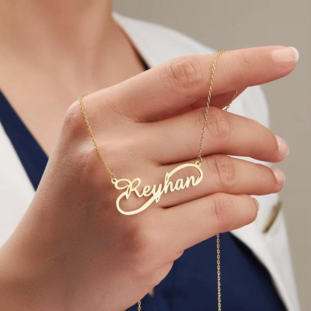 Birth Flower Necklace - Collier personnalisé avec nom infini, plaqué