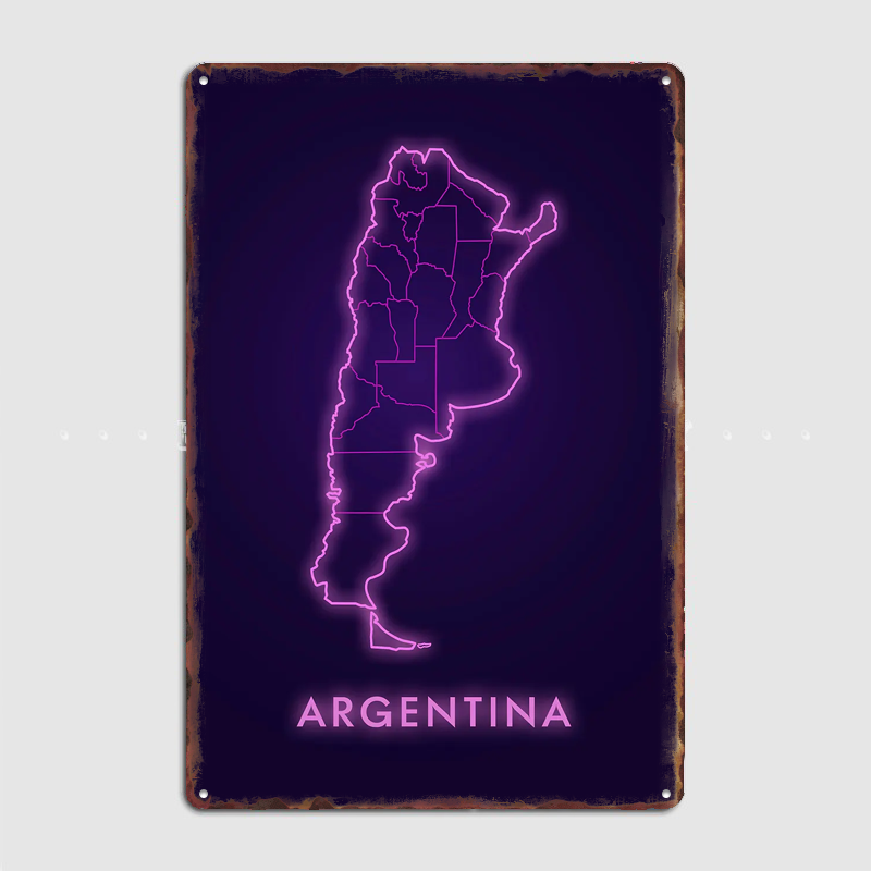 Custom Map Poster - Panneau métallique néon Carte d'Argentine, style