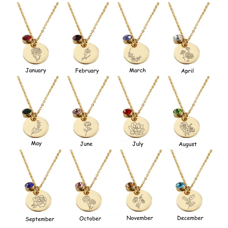 Pendentif en acier inoxydable, - Birth Flower Necklace avis et prix