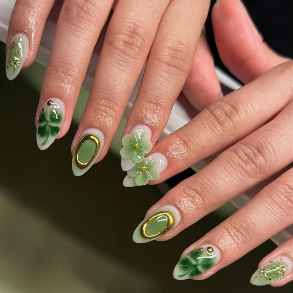 24 faux ongles de luxe vert ém - Pressed Flower Art avis et prix