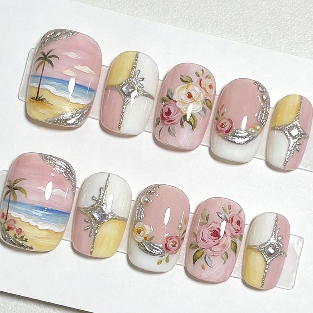 24 faux ongles de luxe vert ém - Pressed Flower Art avis et prix