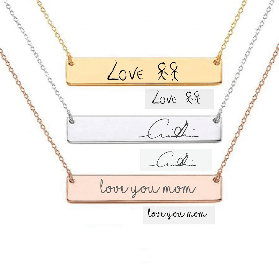 Collier de barre d'écriture ré - Handwriting Necklace Bar avis et prix